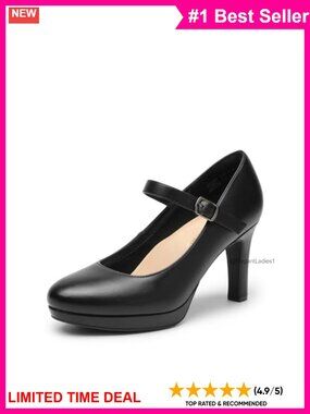 Vegan Leather Mary Jane Pumps 3.5 Inch Heel Arch Support